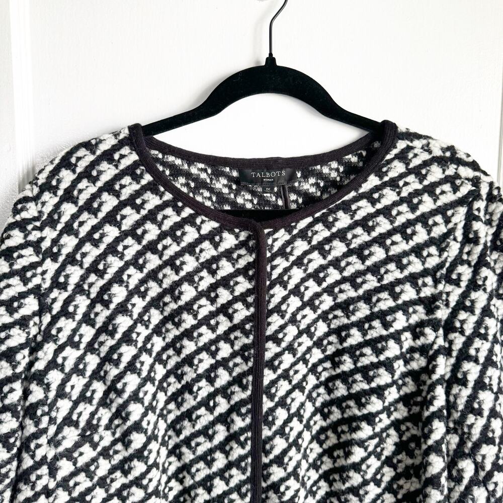 Talbots Wool Blend Sweater Coat Jacket Hidden Snap Buttons Houndstooth Style 1X - Picture 2 of 13